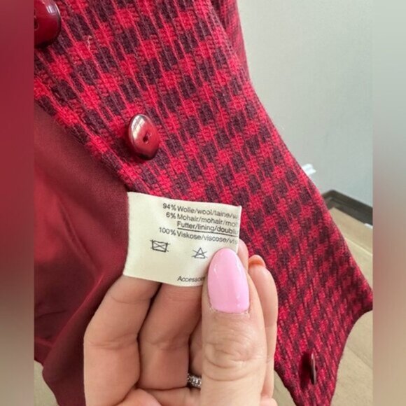 Rare Vintage Louis Féraud Red Houndstooth Jacket – Wool/Mohair – Made in Germany - Picture 12 of 15